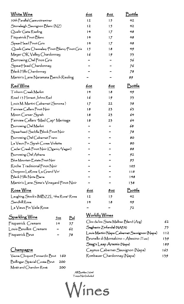 Wine List Basil and Mint